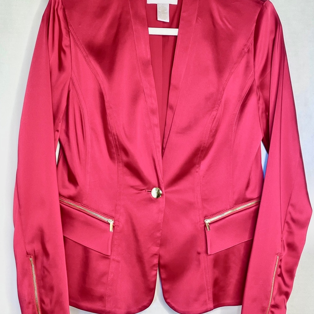 Cache’ Blazer Satin Long Sleeves Zipper Accents
Fitted Jacket Blazer